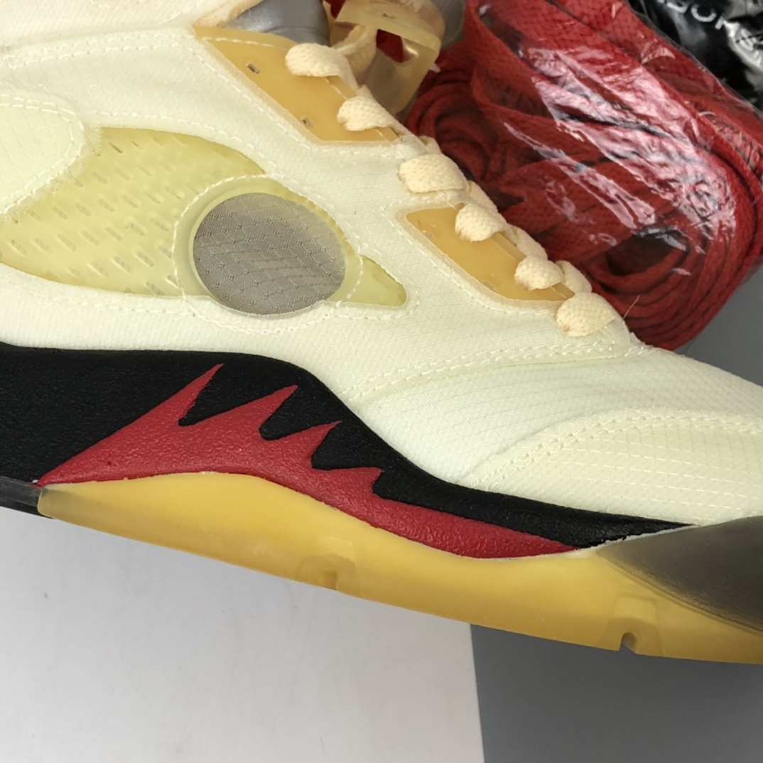 420 Off-White x Air Jordan Retro 5”Sail OW米黄红黑3M  DH8565-100