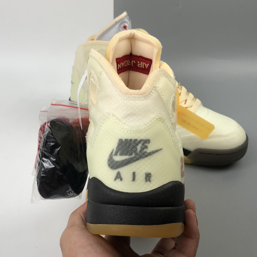 420 Off-White x Air Jordan Retro 5”Sail OW米黄红黑3M  DH8565-100