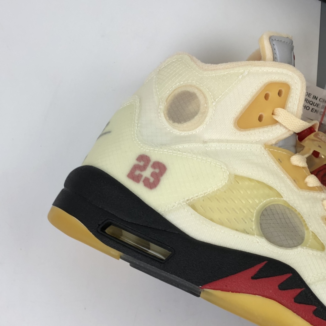 420 Off-White x Air Jordan Retro 5”Sail OW米黄红黑3M  DH8565-100