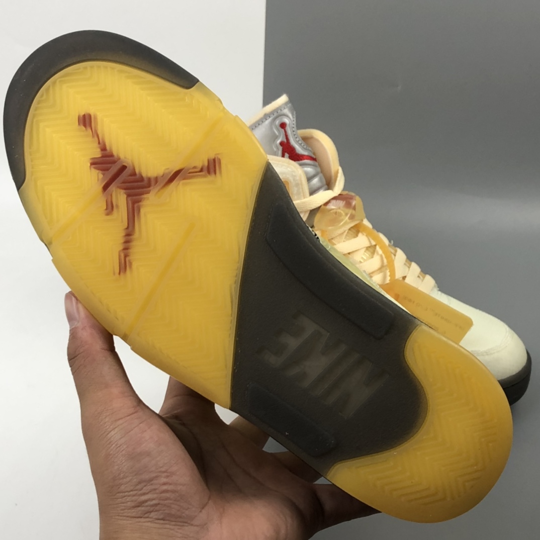 420 Off-White x Air Jordan Retro 5”Sail OW米黄红黑3M  DH8565-100