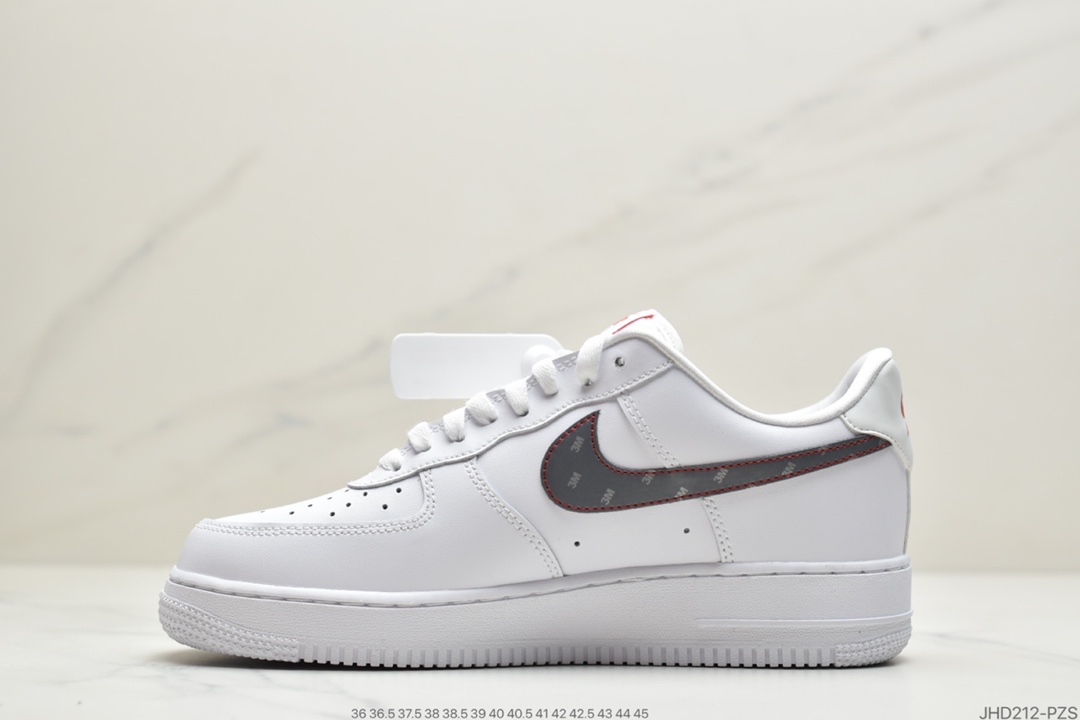 190 公司级耐克Nike Air Force 1 白红3M反光空军一号低帮百搭休闲运动板鞋CT2296-100