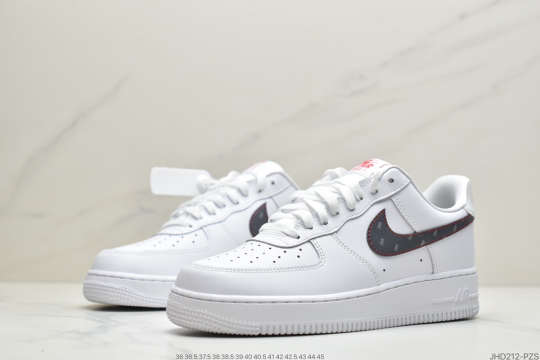 190 公司级耐克Nike Air Force 1 白红3M反光空军一号低帮百搭休闲运动板鞋CT2296-100