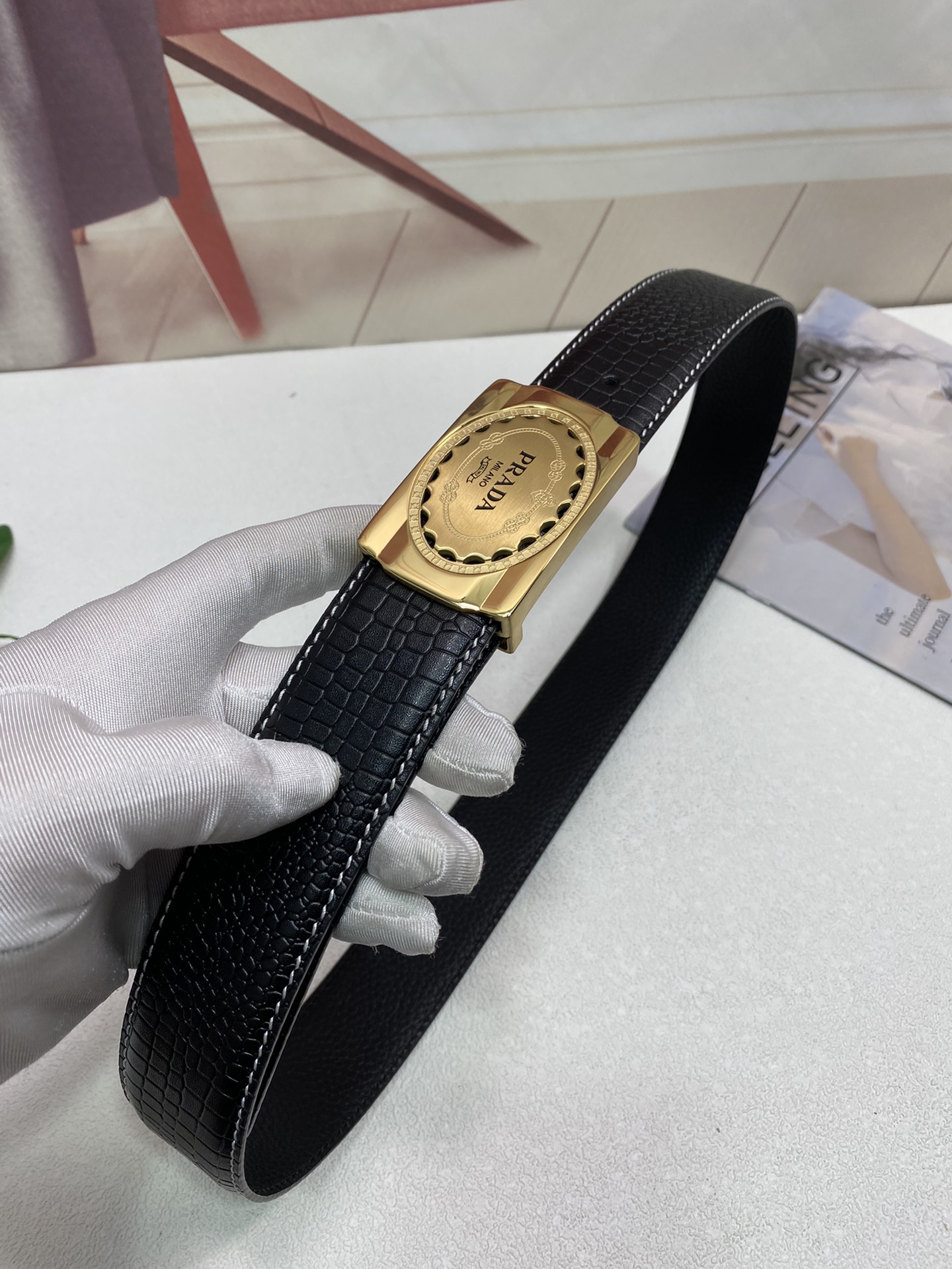 [Prada Belts]Prada: Original single layer cowhide lizard pattern surface: Inne