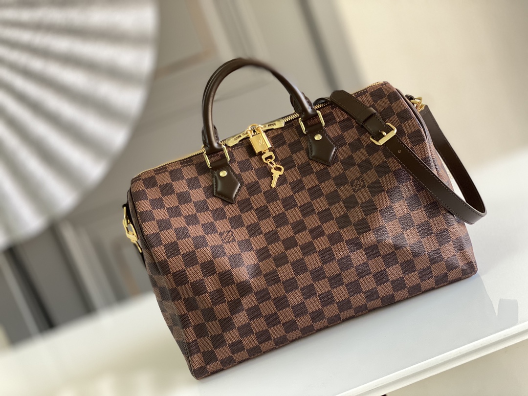 Louis Vuitton LV Speedy Bags Handbags Gold Yellow Damier Ebene Canvas Fabric