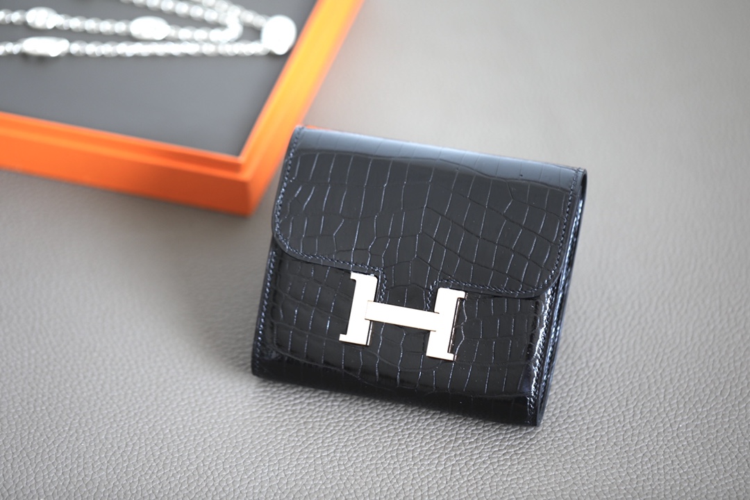 Hermes Constance Wallet 925 Silver Crocodile Leather H0120680