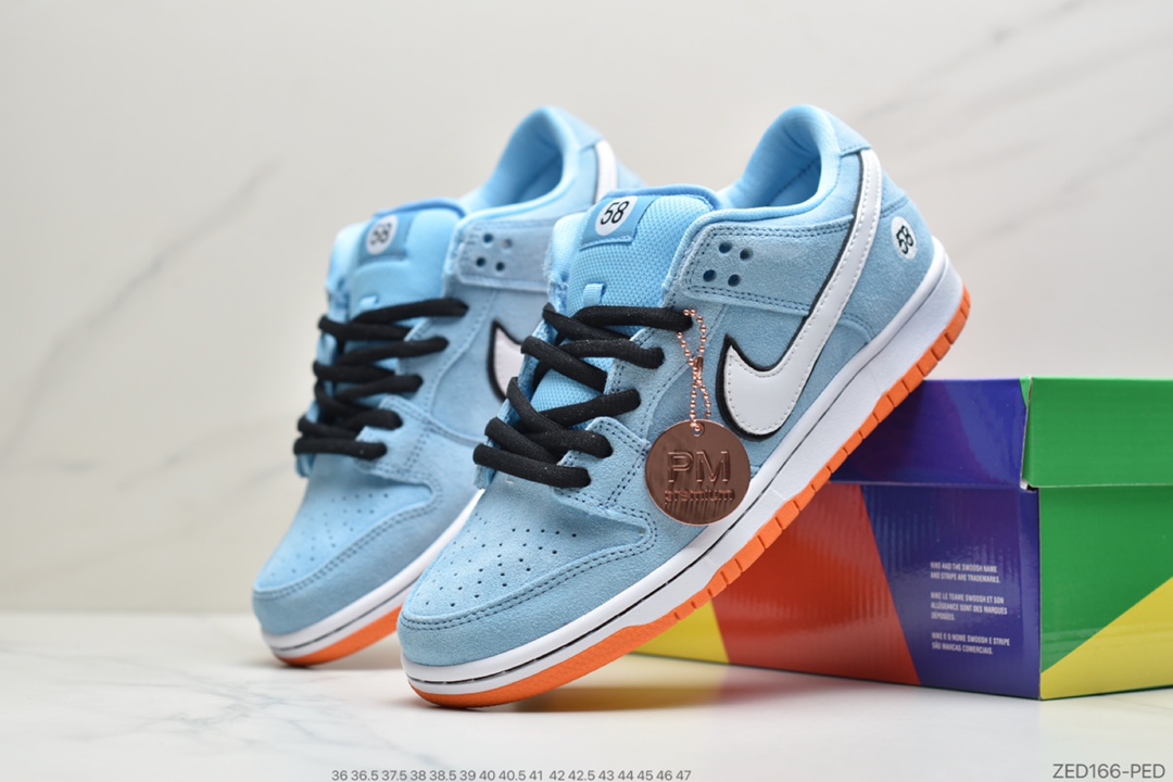 260 公司级耐克Nike SB Dunk Low Pro'Club 58 Gulf'扣篮系列低帮休闲运动滑板板鞋“麂皮浅海蓝白58”BQ6817-401
