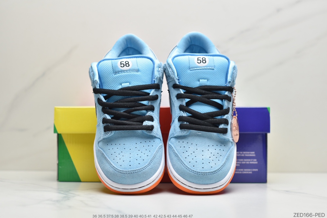 260 公司级耐克Nike SB Dunk Low Pro'Club 58 Gulf'扣篮系列低帮休闲运动滑板板鞋“麂皮浅海蓝白58”BQ6817-401