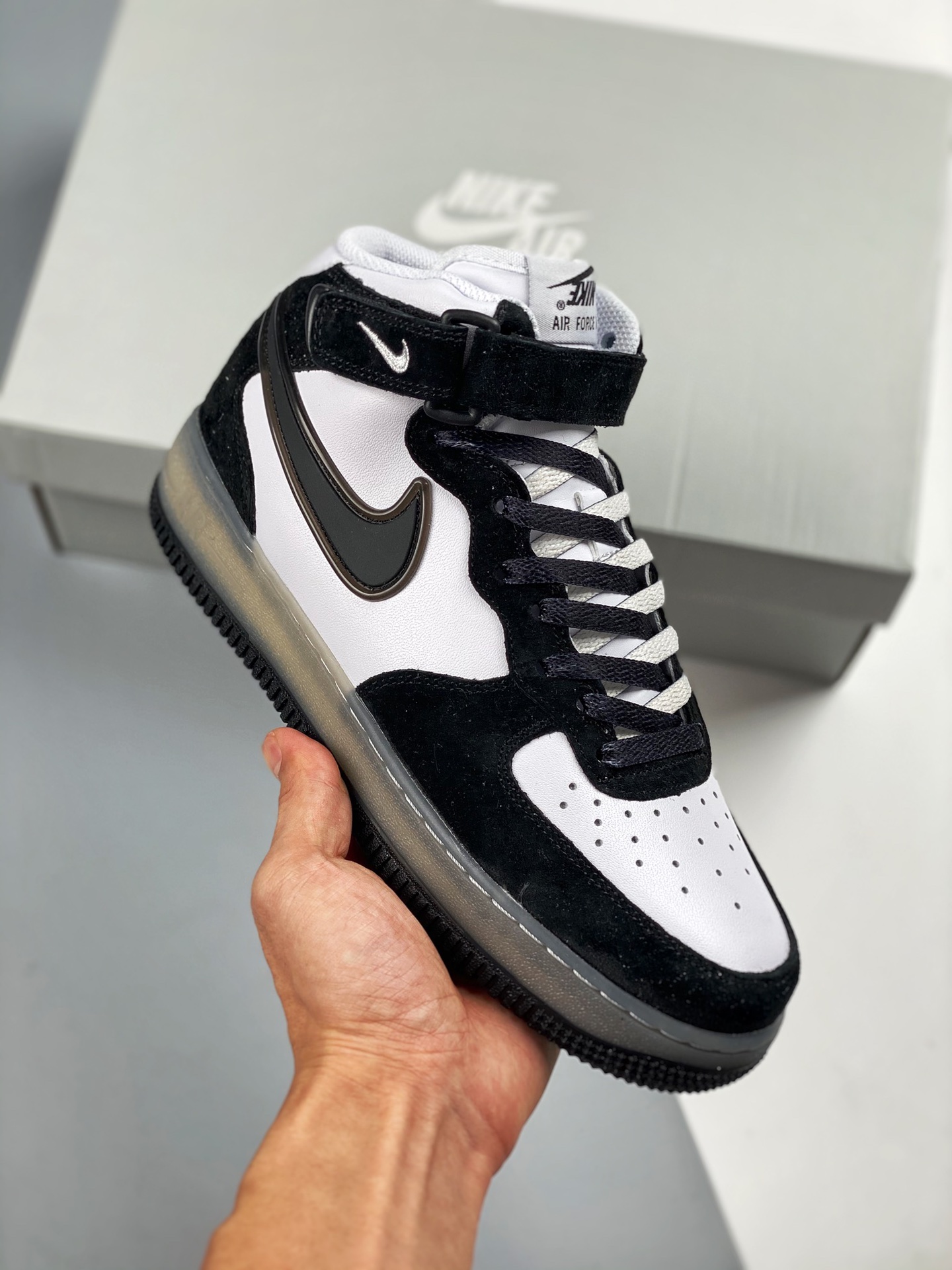 Nike Air Force 1'07 MID blanco y negro, horma y cartón originales, forma auténtica de la Fuerza Aérea, airbag de nido d…