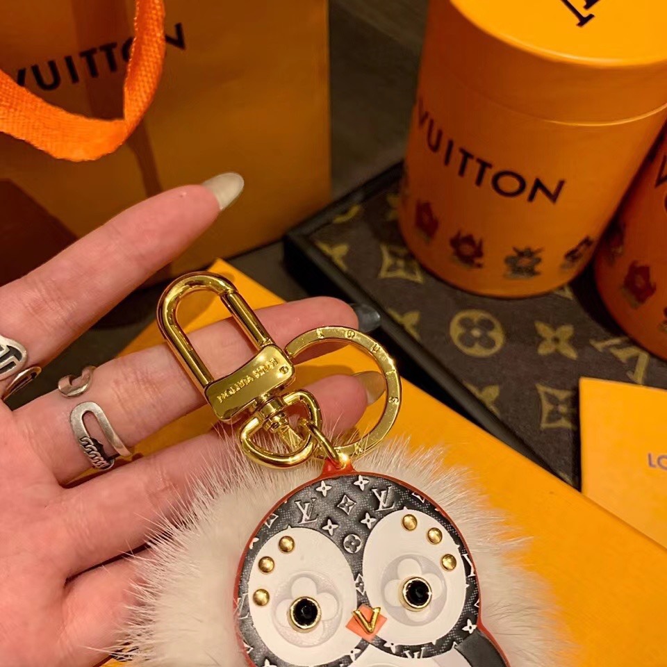 Close-up of penguin keychain details