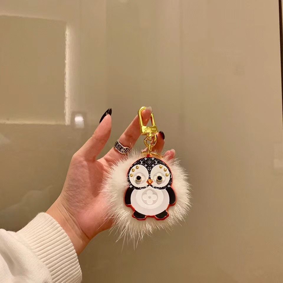 Close up leather texture of penguin keychain