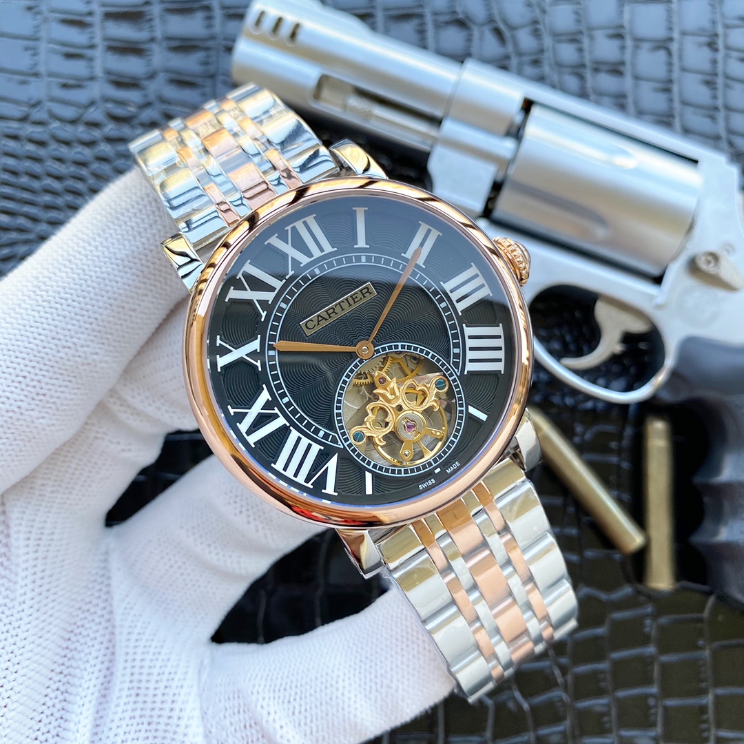 卡地亚 2针飞轮男士腕表 - 全自动机械・316L精钢・进口小牛皮