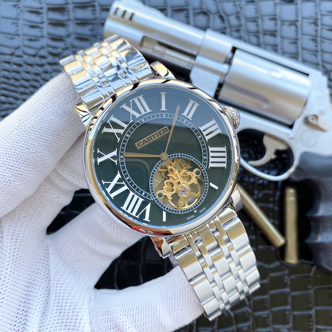 卡地亚 2针飞轮男士腕表 - 全自动机械・316L精钢・进口小牛皮