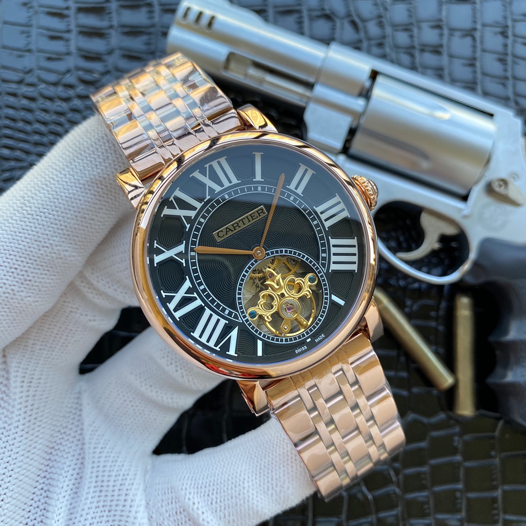 卡地亚 2针飞轮男士腕表 - 全自动机械・316L精钢・进口小牛皮