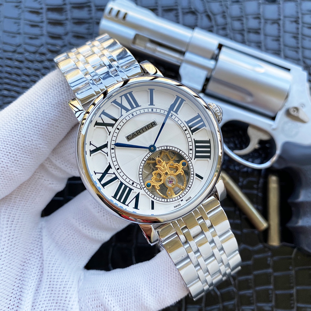 卡地亚 2针飞轮男士腕表 - 全自动机械・316L精钢・进口小牛皮