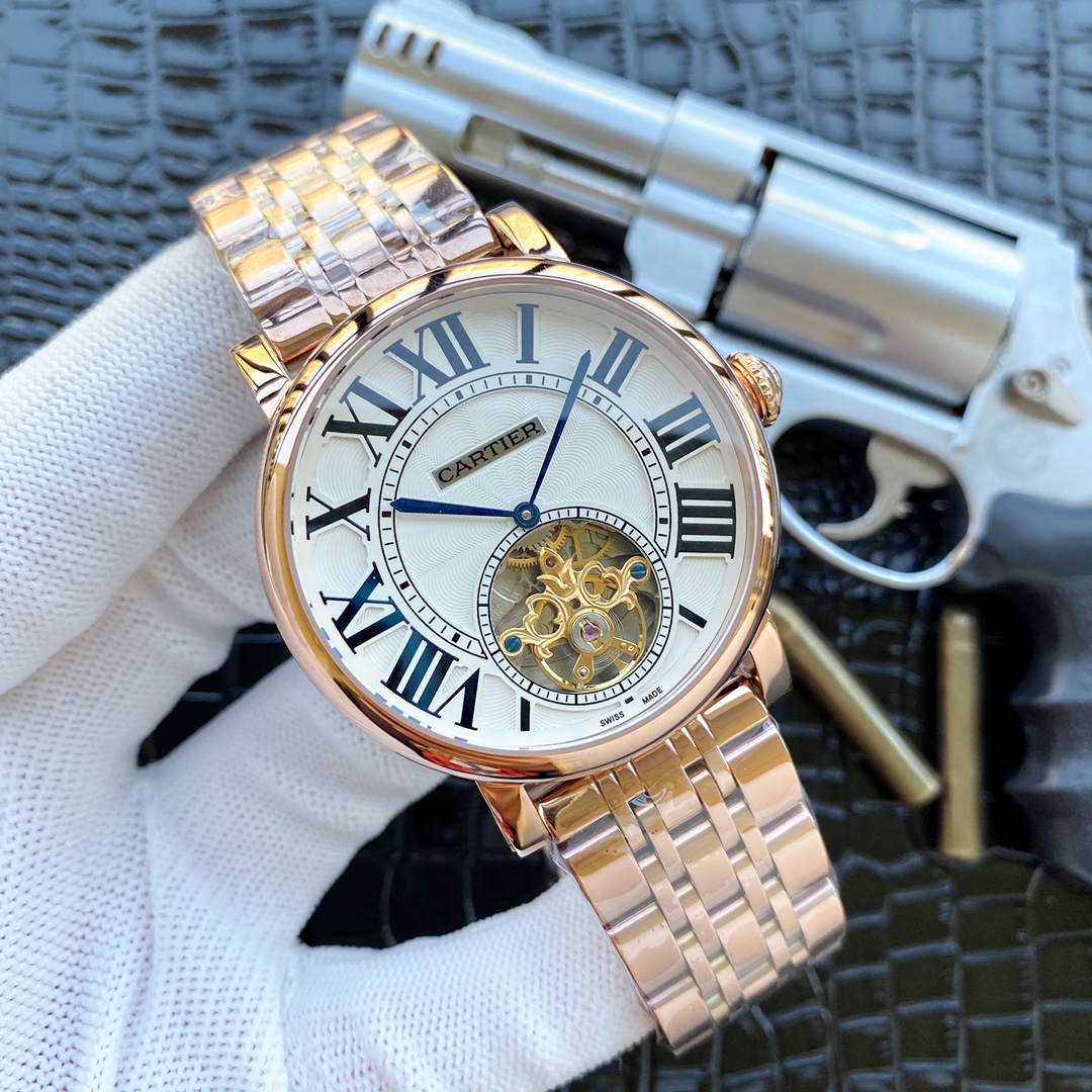 卡地亚 2针飞轮男士腕表 - 全自动机械・316L精钢・进口小牛皮