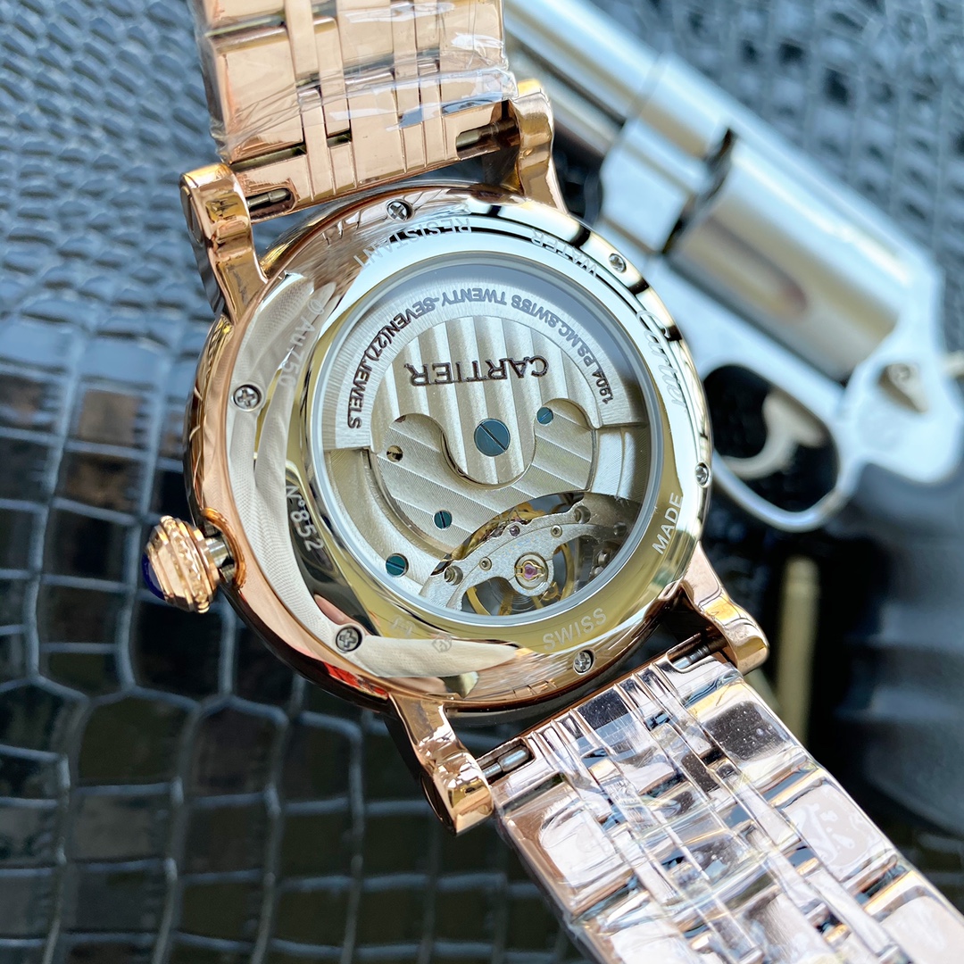 卡地亚 2针飞轮男士腕表 - 全自动机械・316L精钢・进口小牛皮