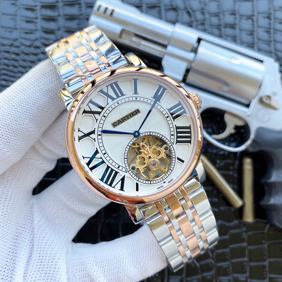 卡地亚 2针飞轮男士腕表 - 全自动机械・316L精钢・进口小牛皮