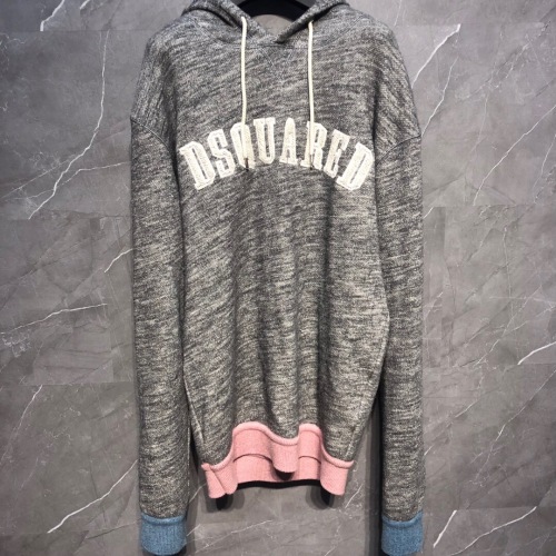 Dsquared2 Gray Wool-Blend Knit Hoodie with Unique Ribbed Cuffs 1 Dsquared2 Gray Wool-Blend Knit Hoodie with Unique Ribbed Cuffs