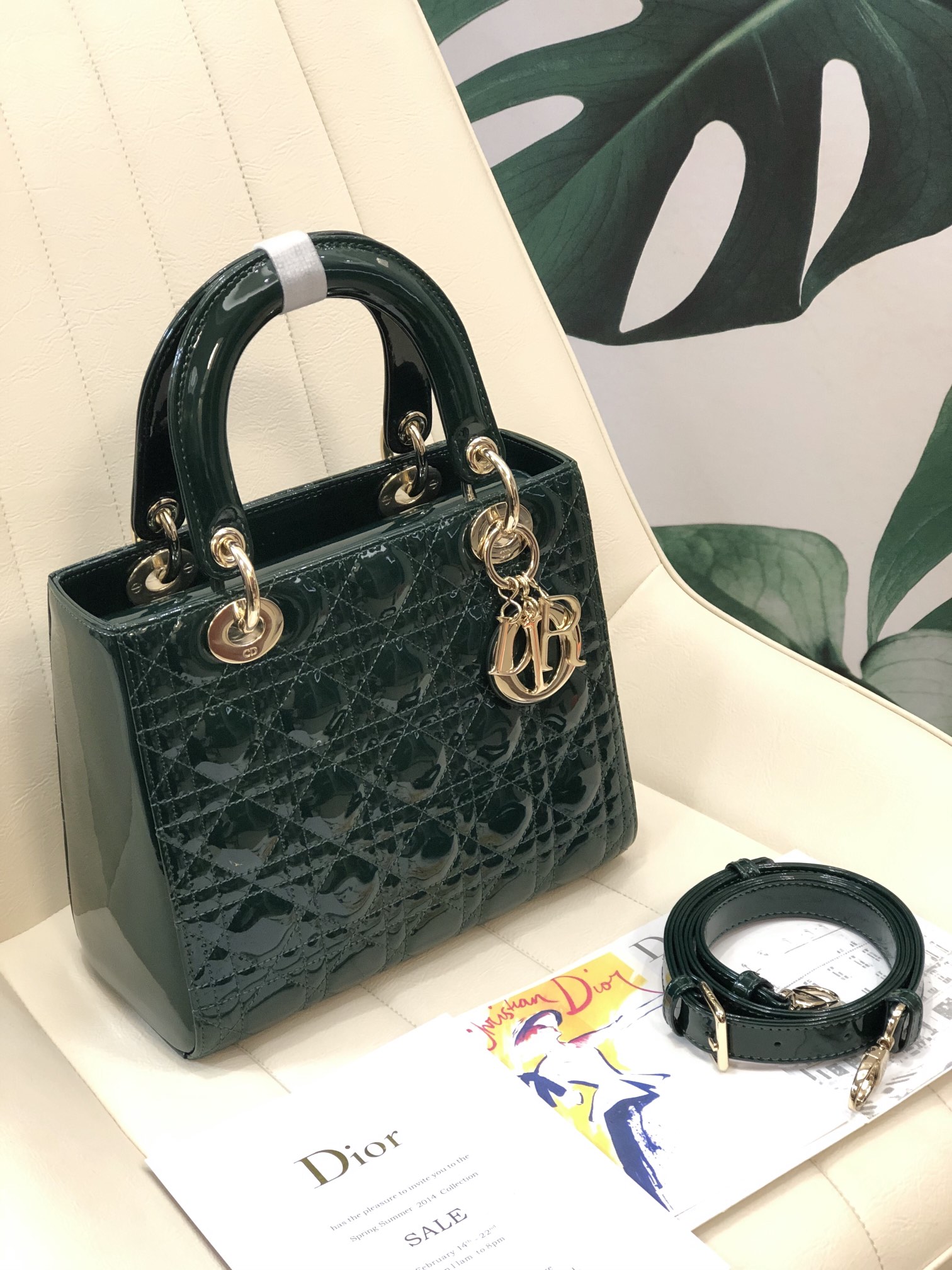 Dior Lady Dior Dark Green Patent Calfskin Cannage Handbag