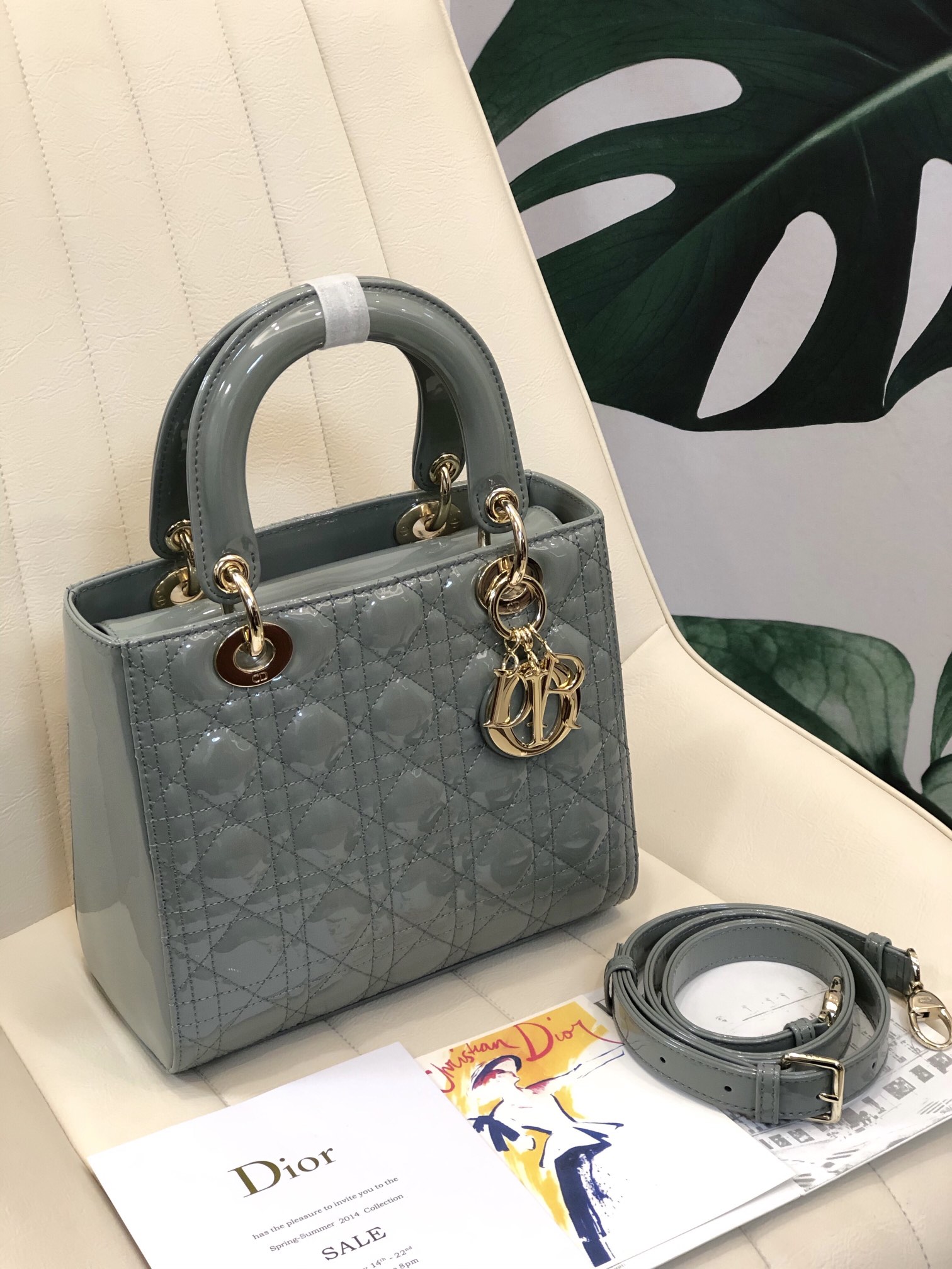 Lady Dior Cannage Patent Leather Handbag with Adjustable Strap