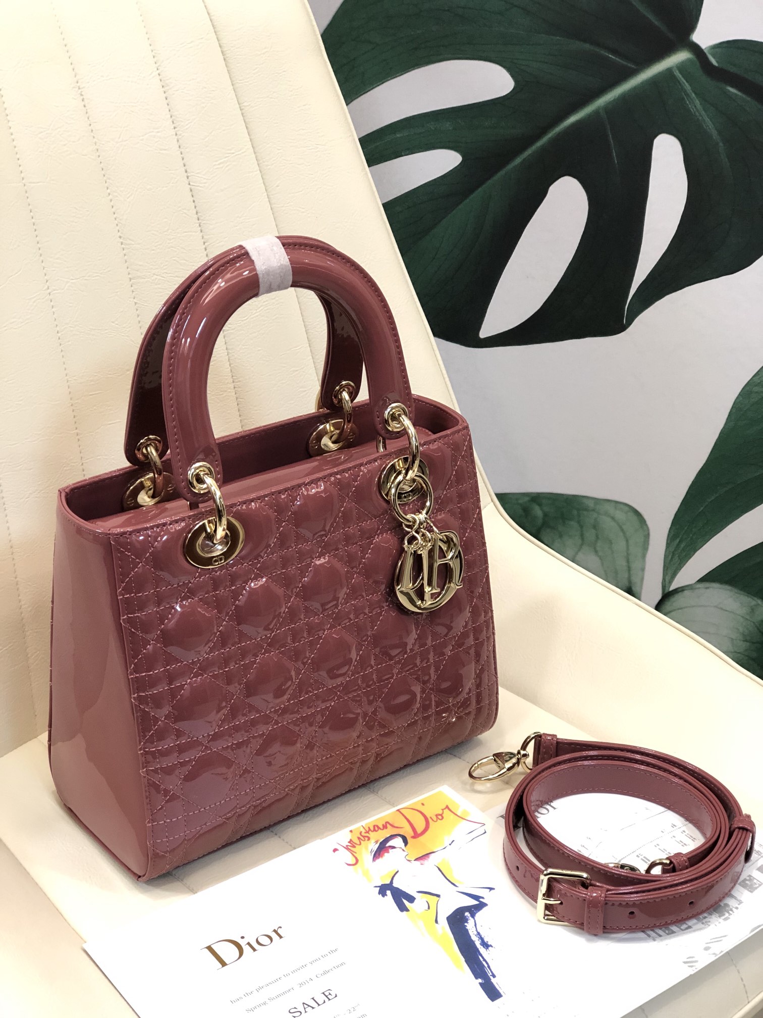DIOR Lady Dior Cannage Patent Calfskin Handbag
