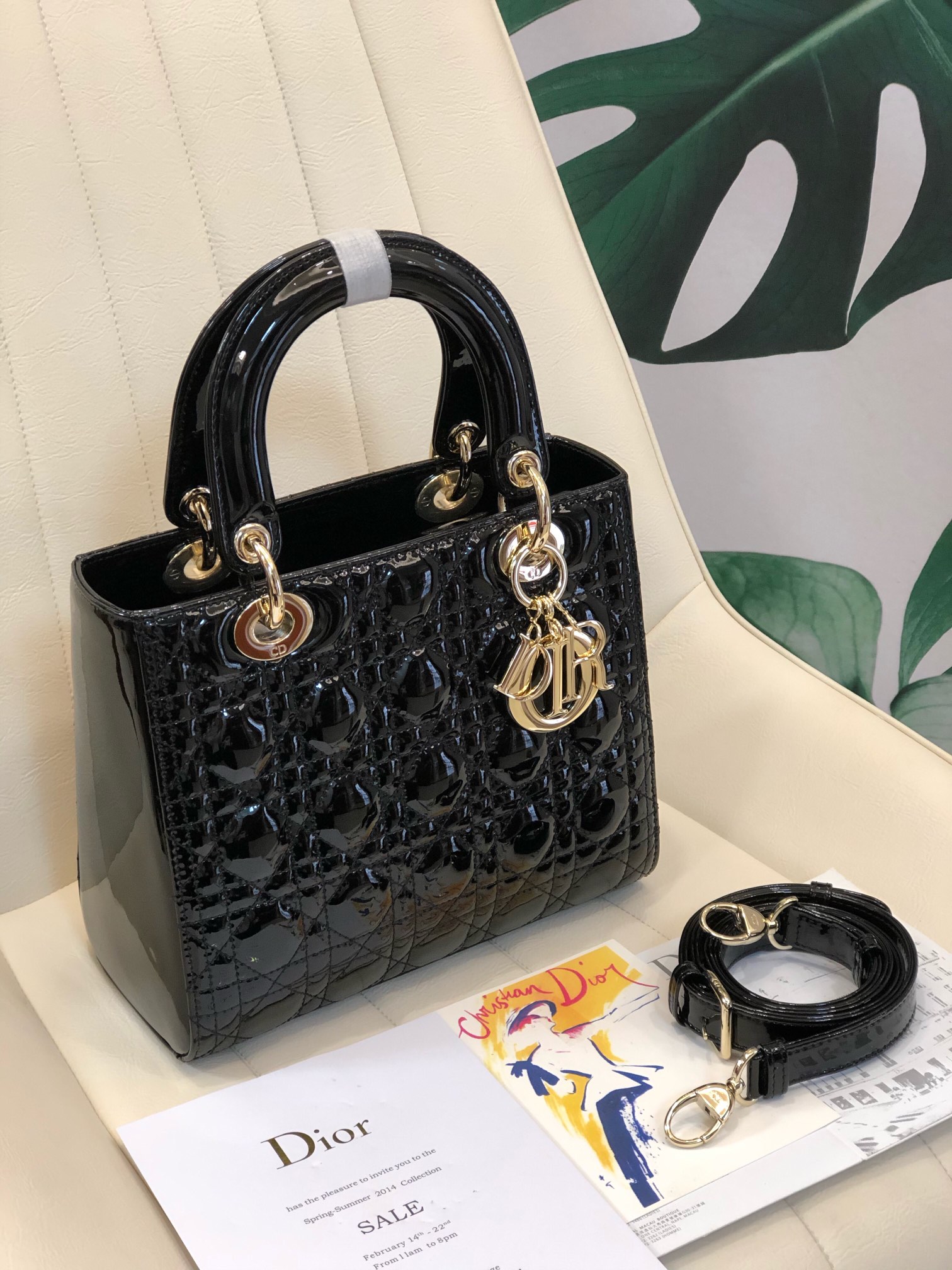 Lady Dior Black Patent Calfskin Cannage Handbag