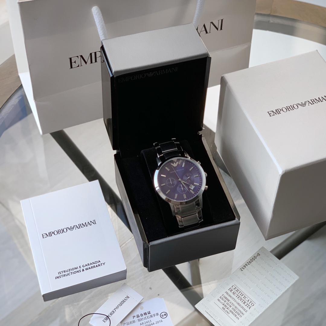 Armani Armani modelo clásico casual de negocios, modelo AR2448, esfera azul, diseño de tres ojos, con fecha, reloj de c…