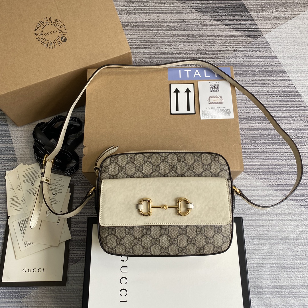 GUCCI 1955 Horsebit 單肩包 老花帆布 馬銜扣