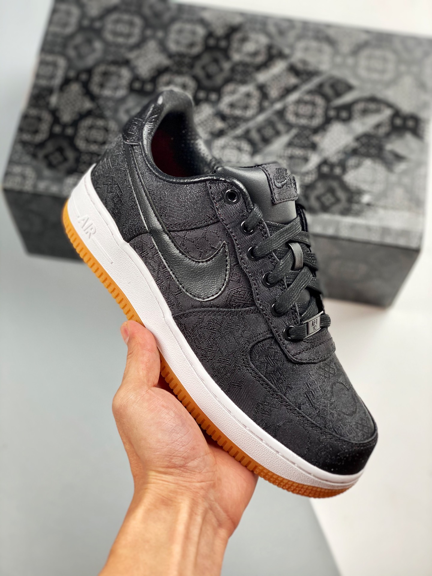 Fragment X CLOT x Air Force 1 colaboración triple de Hiroshi Fujiwara, seda negra con rayo, producción original de fábr…