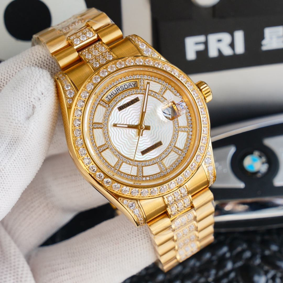 Rolex Reloj Azul Incrustados con diamantes Day-Date Automatic Mechanical Movement