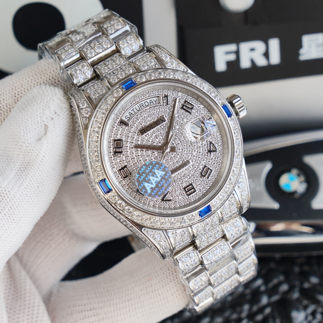 Rolex Reloj Personalización de alta calidad
 Azul Incrustados con diamantes Day-Date Automatic Mechanical Movement