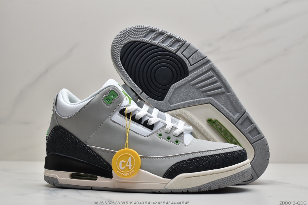 240 公司级耐克Air Jordan 3 Retro”Chlorophyll”迈克尔·乔丹AJ3代中帮古复休闲运动文化球篮鞋“叶素绿灰绿手稿”136064-006