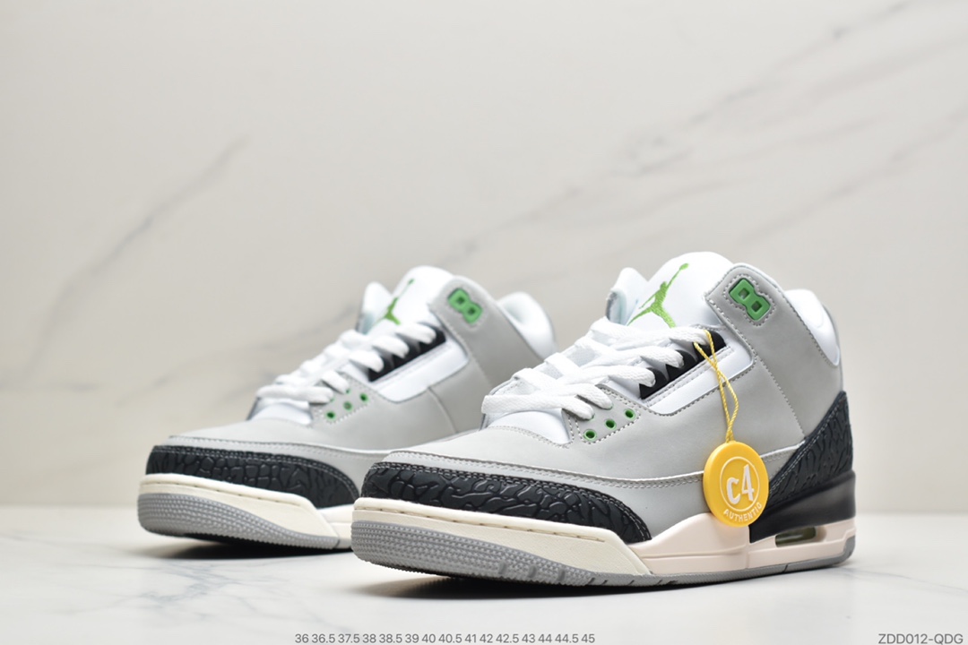 240 公司级耐克Air Jordan 3 Retro”Chlorophyll”迈克尔·乔丹AJ3代中帮古复休闲运动文化球篮鞋“叶素绿灰绿手稿”136064-006