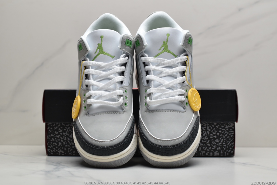 240 公司级耐克Air Jordan 3 Retro”Chlorophyll”迈克尔·乔丹AJ3代中帮古复休闲运动文化球篮鞋“叶素绿灰绿手稿”136064-006