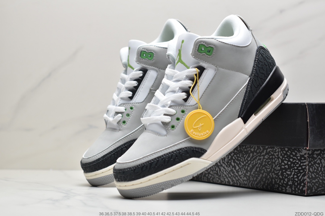 240 公司级耐克Air Jordan 3 Retro”Chlorophyll”迈克尔·乔丹AJ3代中帮古复休闲运动文化球篮鞋“叶素绿灰绿手稿”136064-006
