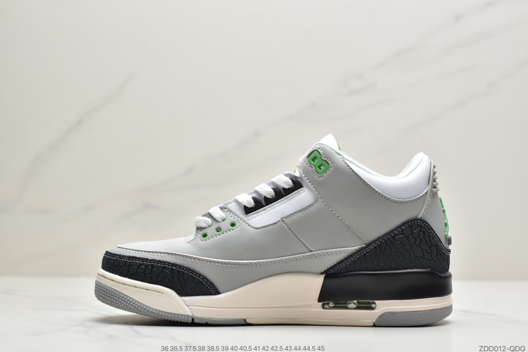 240 公司级耐克Air Jordan 3 Retro”Chlorophyll”迈克尔·乔丹AJ3代中帮古复休闲运动文化球篮鞋“叶素绿灰绿手稿”136064-006