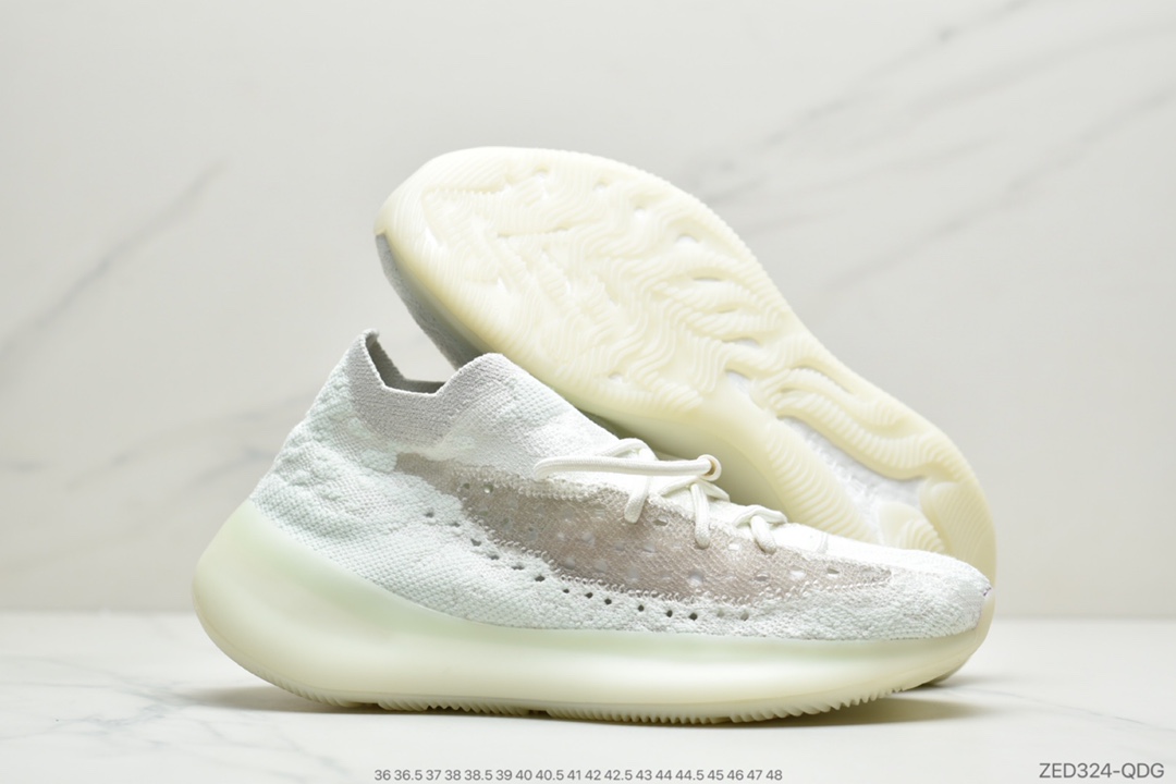 260 侃爷联乘adidas Originals YEEZY BOOST 380 V1”Calcite Glow”百搭轻便爆米花中底休闲运动袜子慢跑鞋“夜光白椰子”GZ8668