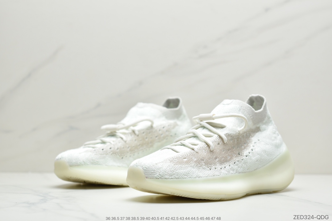 260 侃爷联乘adidas Originals YEEZY BOOST 380 V1”Calcite Glow”百搭轻便爆米花中底休闲运动袜子慢跑鞋“夜光白椰子”GZ8668