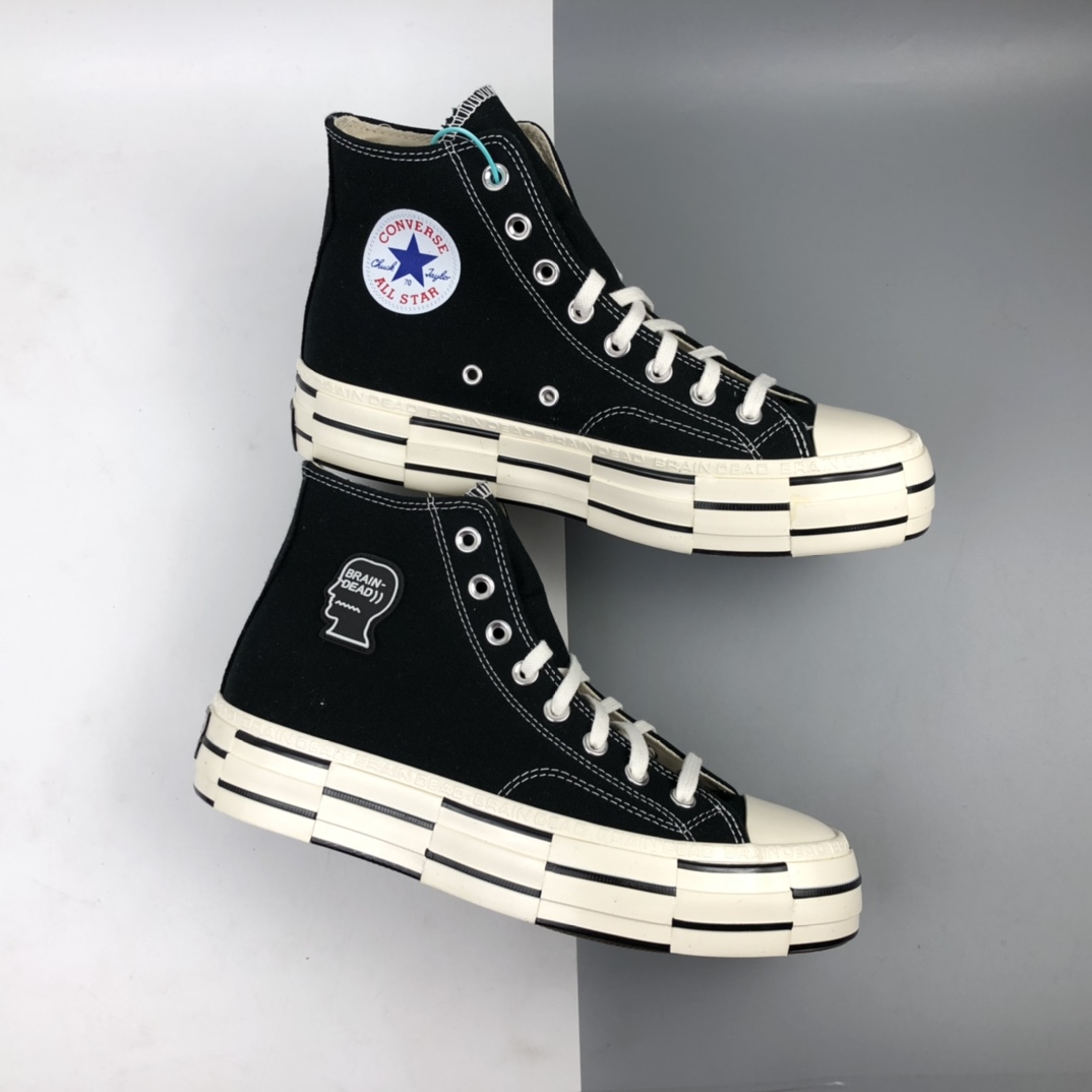 160 Brain Dead x Converse Chuck Lift 1970 Hi 2.0厚底解构拼接复刻高帮百搭休闲运动板鞋 “经典黑米白”170549C