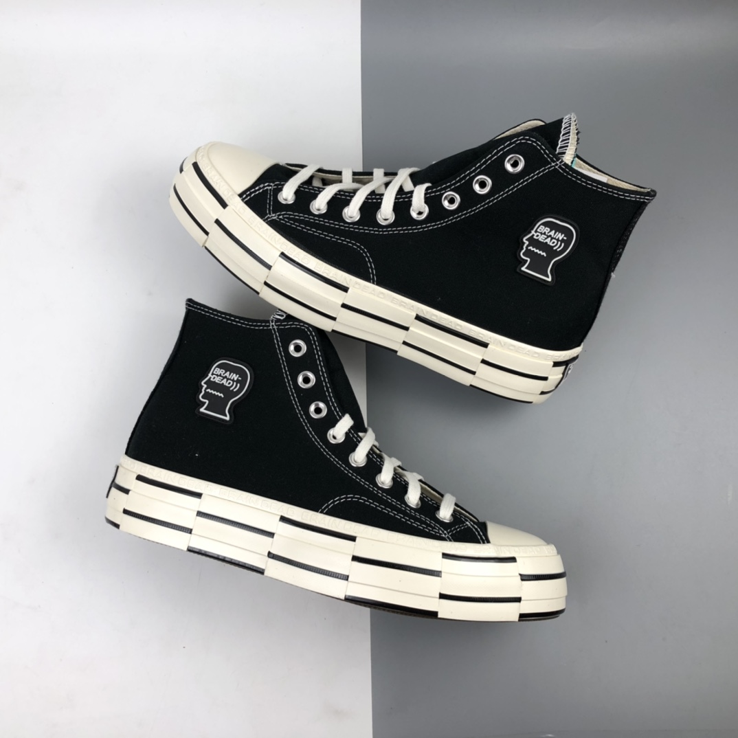 160 Brain Dead x Converse Chuck Lift 1970 Hi 2.0厚底解构拼接复刻高帮百搭休闲运动板鞋 “经典黑米白”170549C