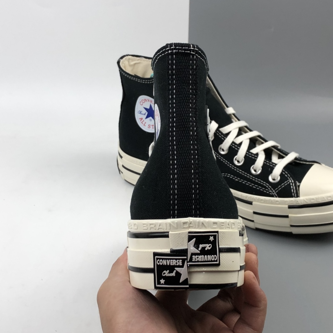 160 Brain Dead x Converse Chuck Lift 1970 Hi 2.0厚底解构拼接复刻高帮百搭休闲运动板鞋 “经典黑米白”170549C