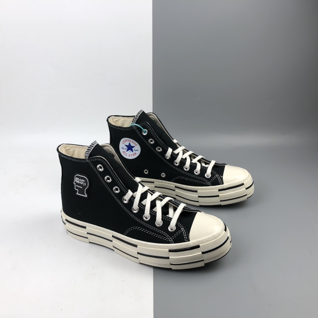 160 Brain Dead x Converse Chuck Lift 1970 Hi 2.0厚底解构拼接复刻高帮百搭休闲运动板鞋 “经典黑米白”170549C