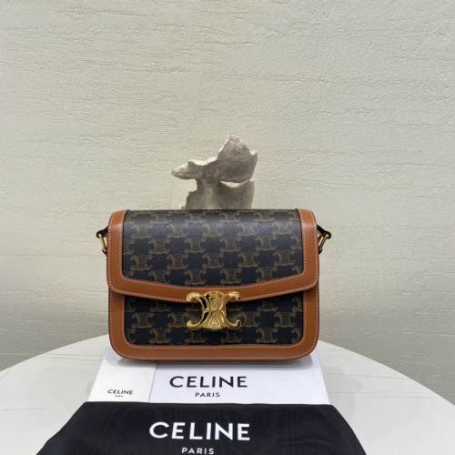 Celine Triomphe Medium Canvas and Calfskin Bag in Tan - Stylish Shoulder Bag 1 Celine Triomphe Medium Canvas and Calfskin Bag in Tan - Stylish Shoulder Bag
