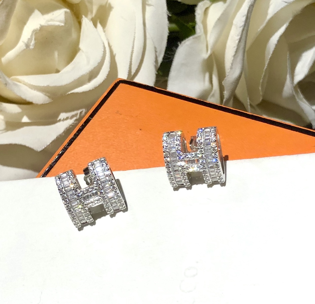 1:1 Replica
 Hermes Jewelry Earring Set With Diamonds 925 Silver