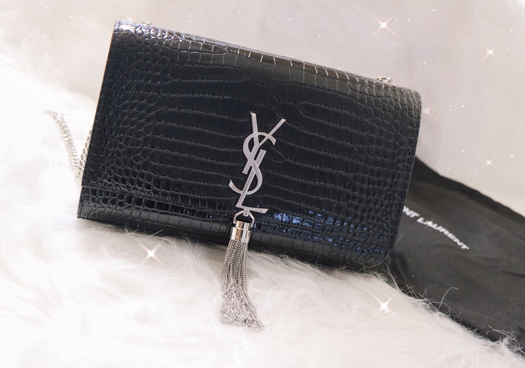 YSL 𝑲𝒂𝒕𝒆 𝟮𝟰𝒄𝒎 鳄鱼纹流苏包 354119黑色/银扣