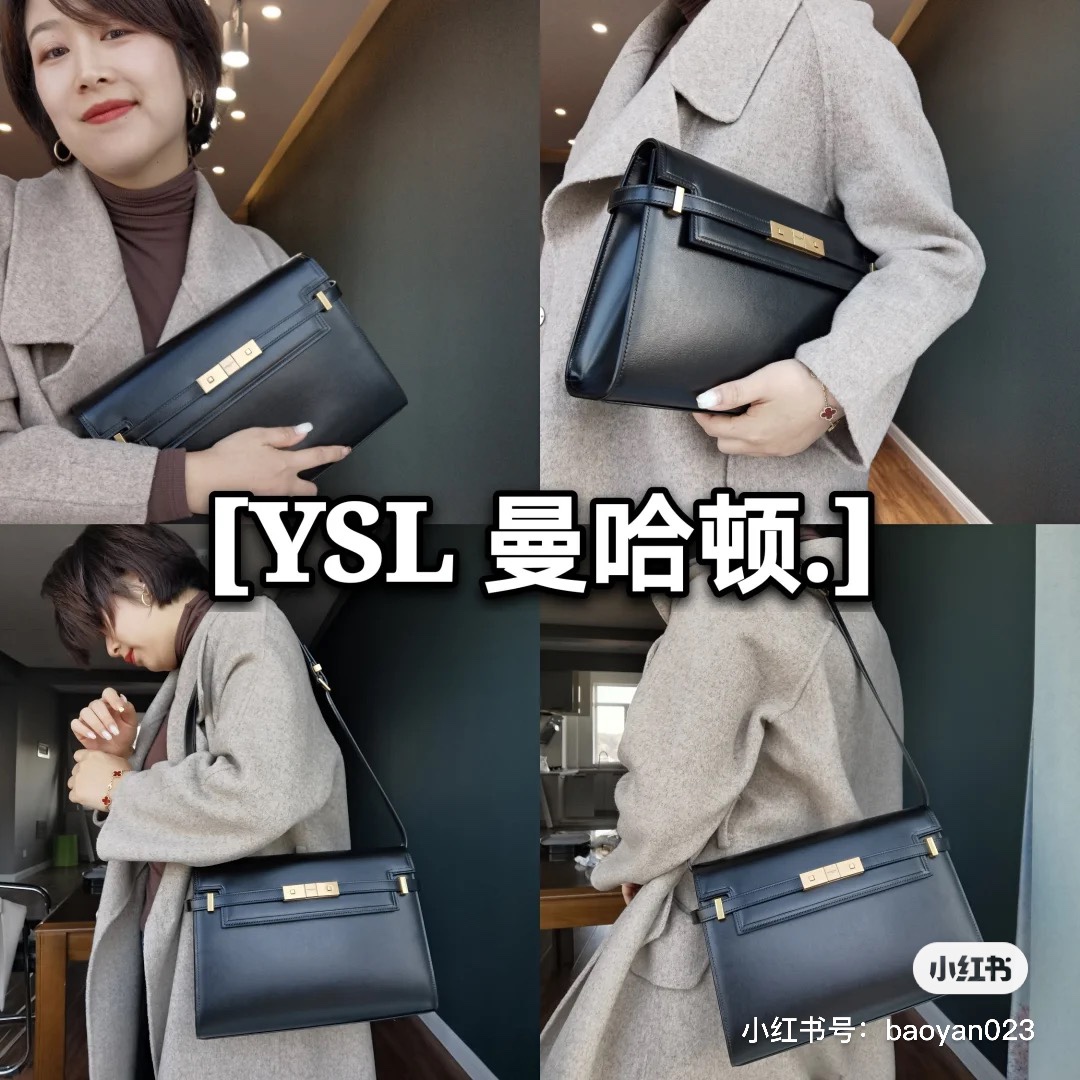 Ysl 𝑴𝒂𝒏𝒉𝒂𝒕𝒕𝒂𝒏 29CM曼哈顿法棍包 579271黑色牙签纹金扣