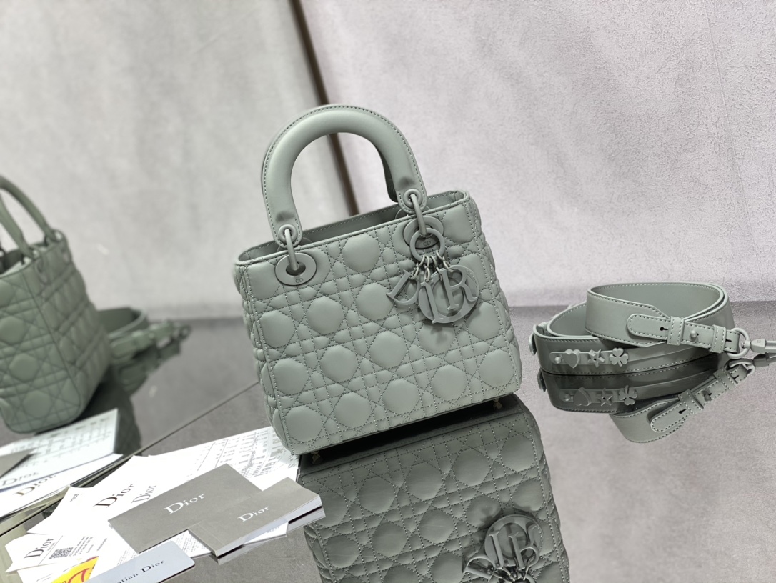 Dior Lady Handbags Crossbody & Shoulder Bags Grey Stone Gray Frosted Sheepskin Casual