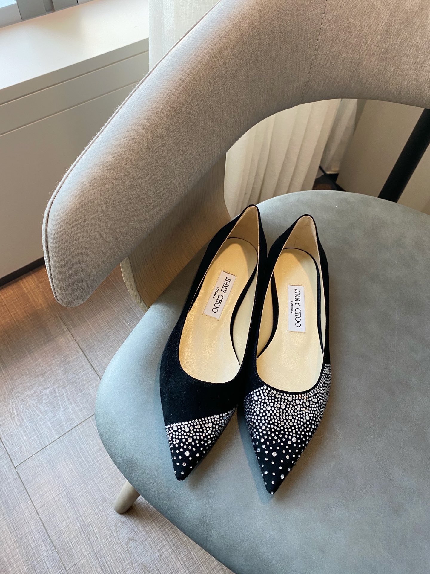 JIMMY CHOO High Heel Pointed Toe Pumps Hotfix Rhinestones + Imported Sheepskin Full Grain Crystal Sheepskin 1.0/6.5/8.5cm