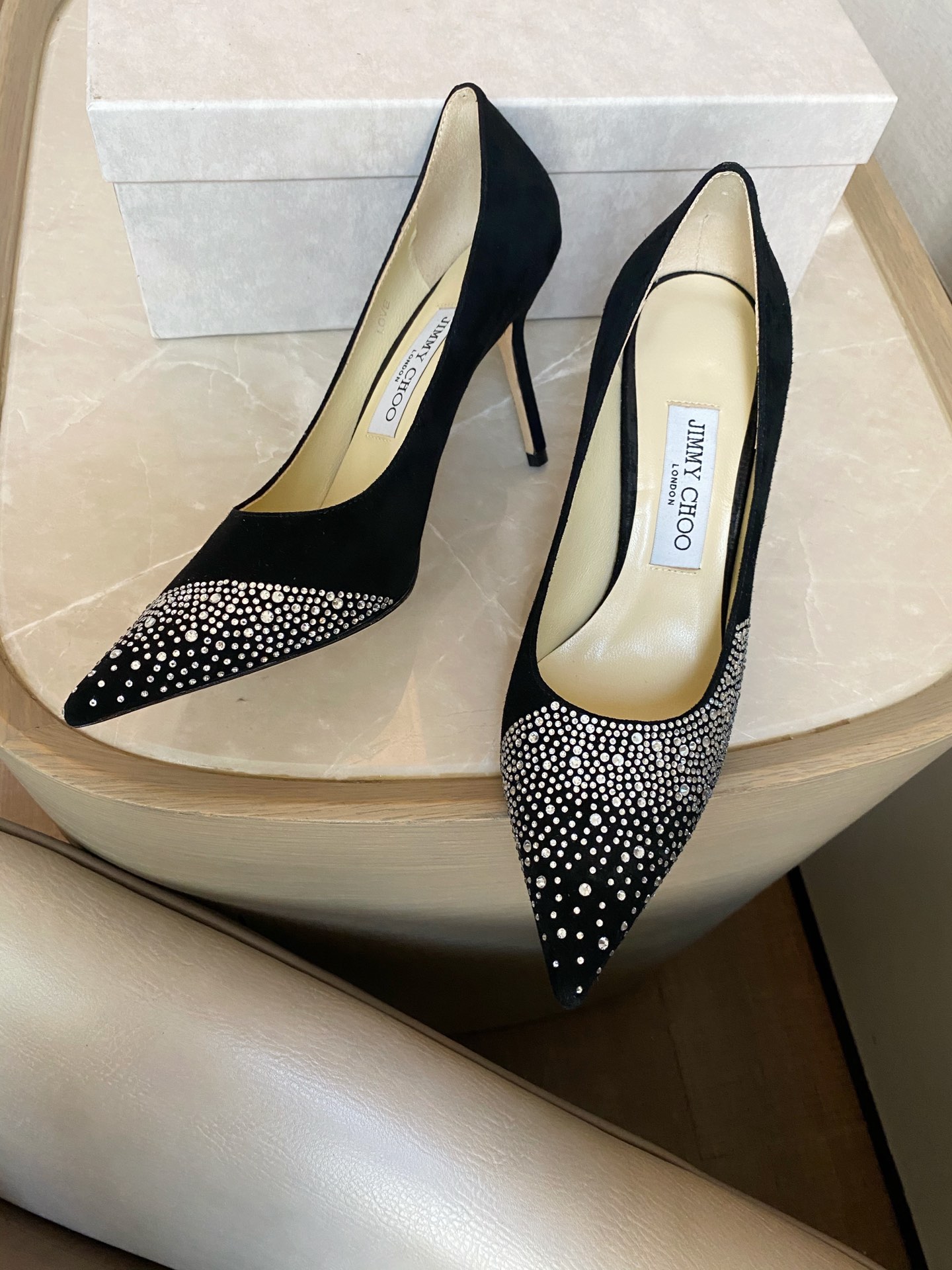 JIMMY CHOO High Heels Pointed Toe Pumps Hotfix Rhinestones + Imported Sheepskin Full-Grain Crystal Lambskin 1.0/6.5/8.5cm