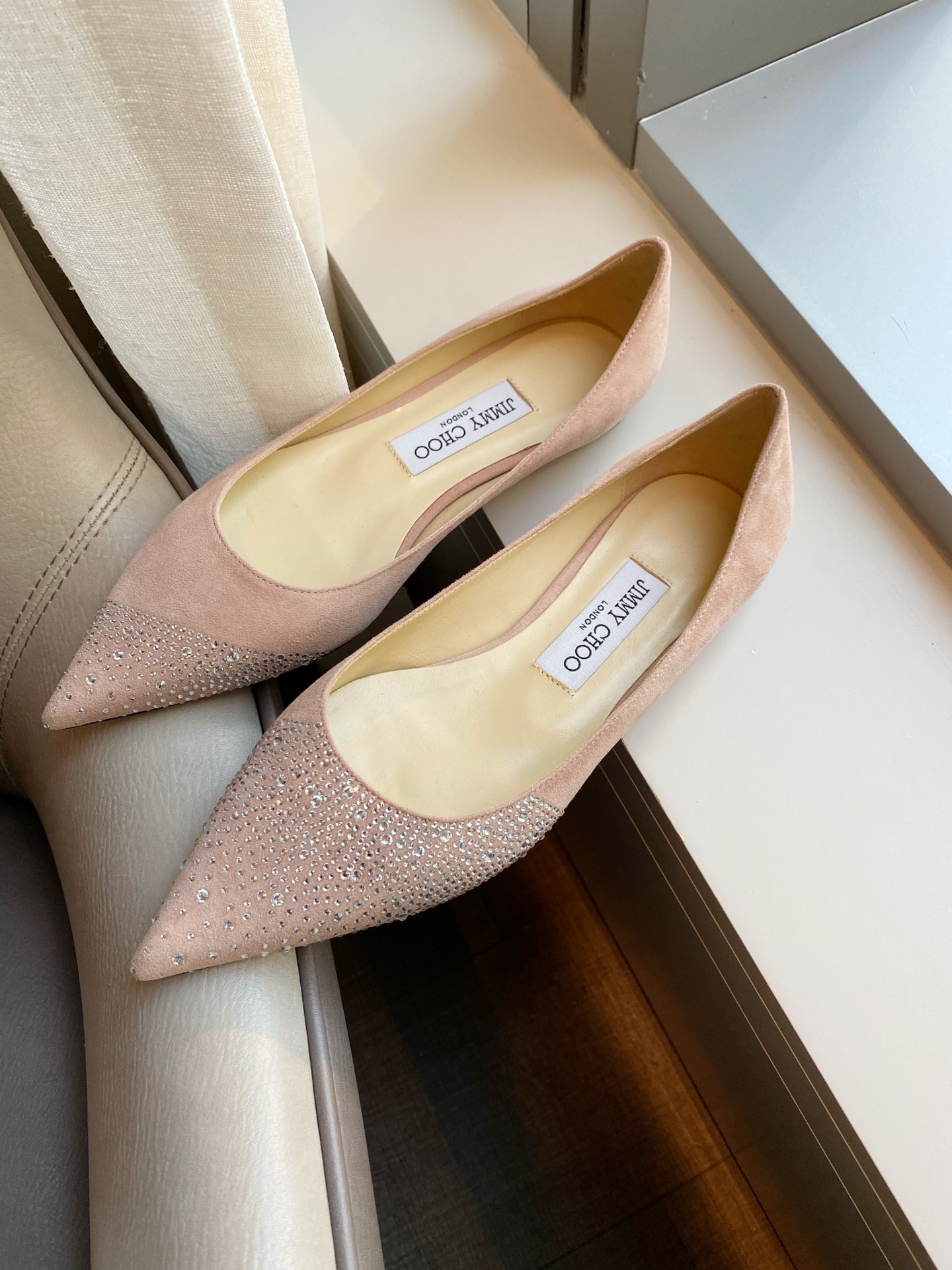 JIMMY CHOO High Heels Pointed Toe Pumps Hotfix Rhinestones + Imported Sheepskin Full-Grain Crystal Lambskin 1.0/6.5/8.5cm